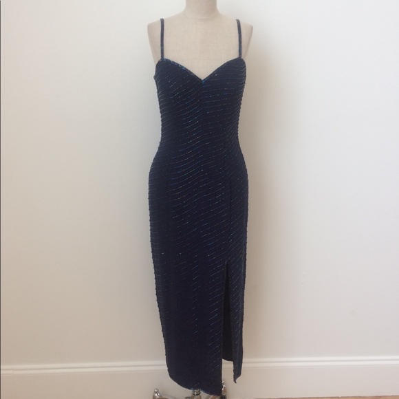 AJ Bari Dresses & Skirts - Vintage Navy Silk Beaded Dress